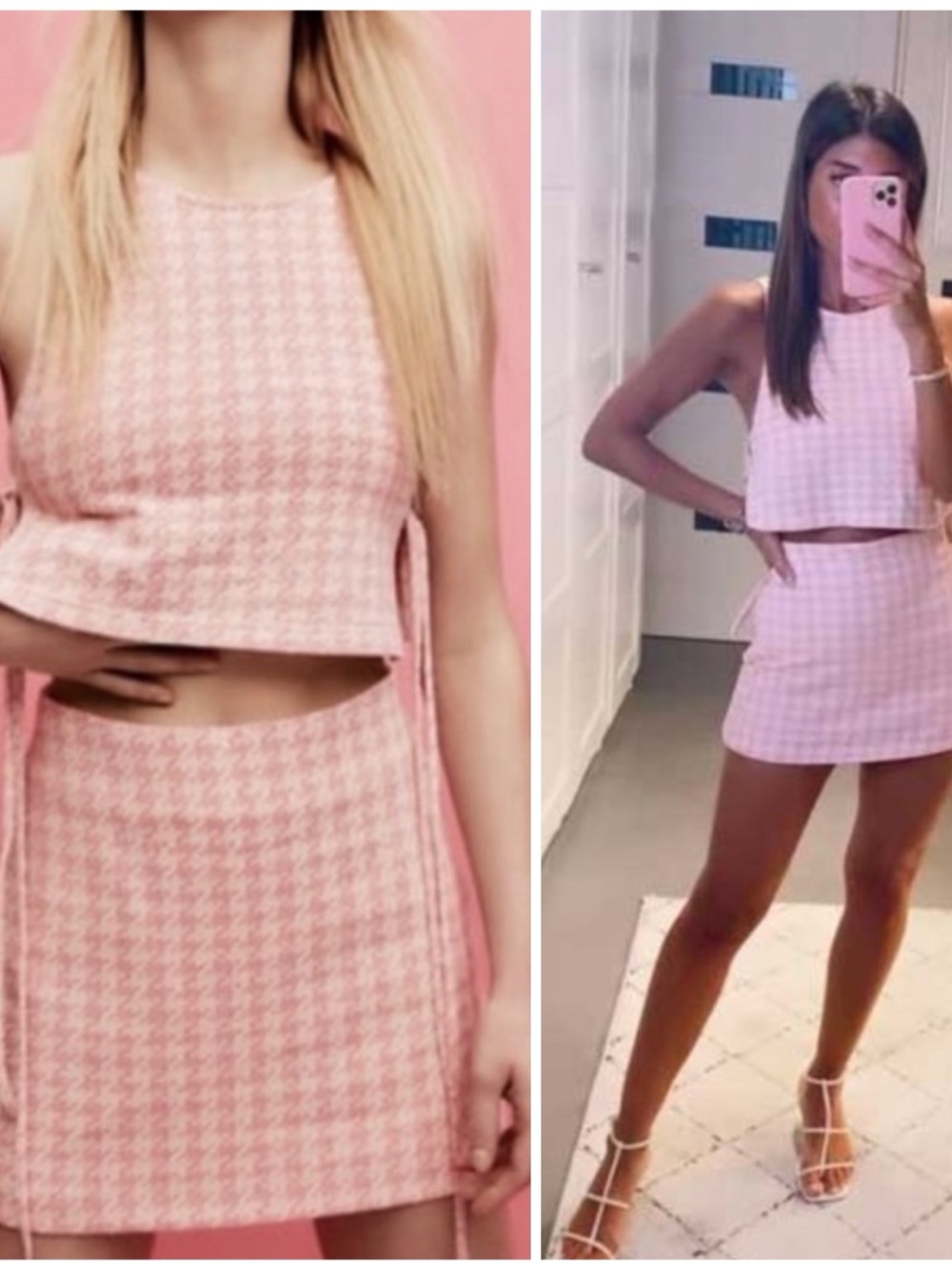 Zara pink houndstooth skirt set small